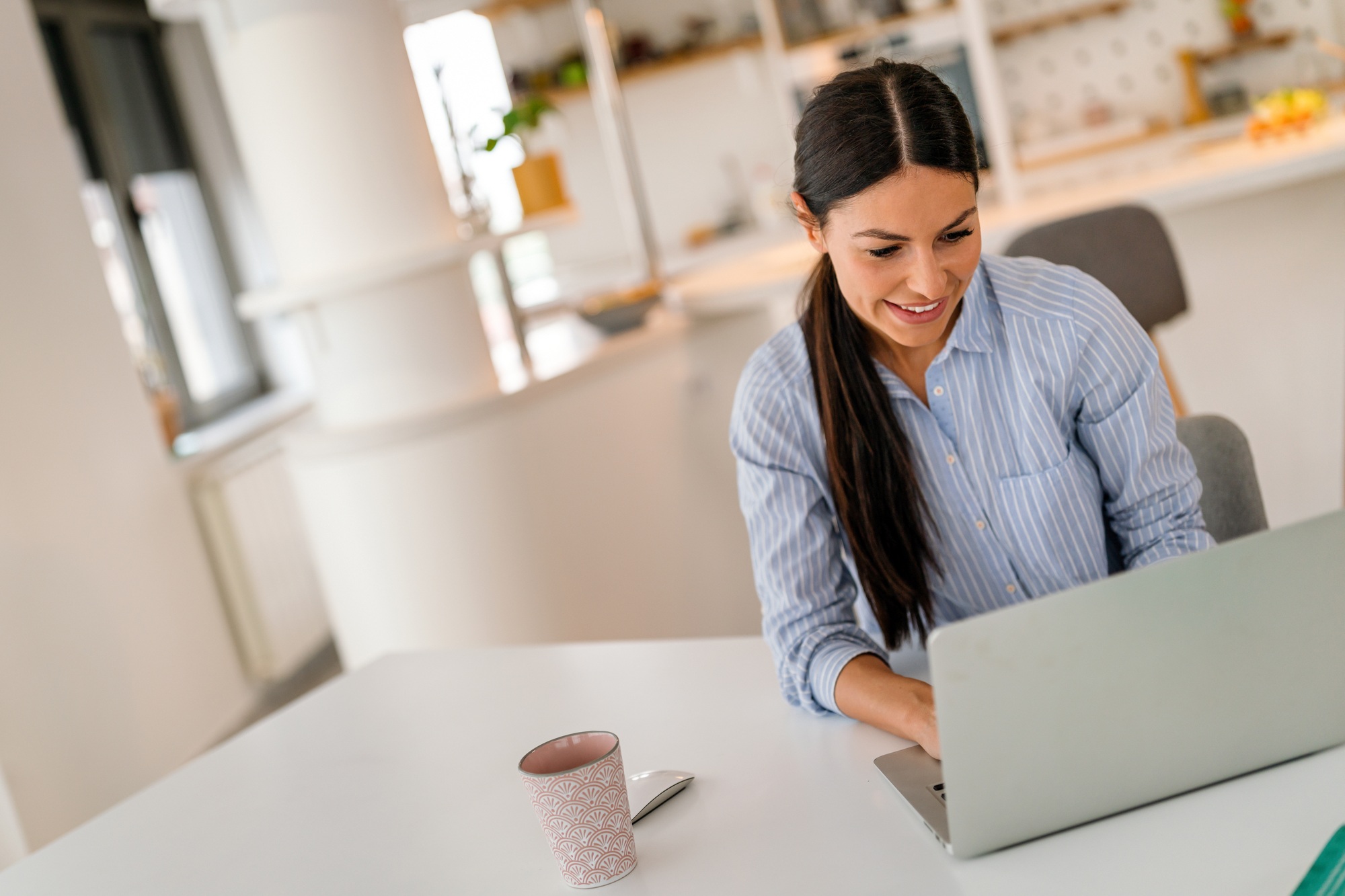Successful positive caucasian business woman, executive, recruitment, product manager work from home
