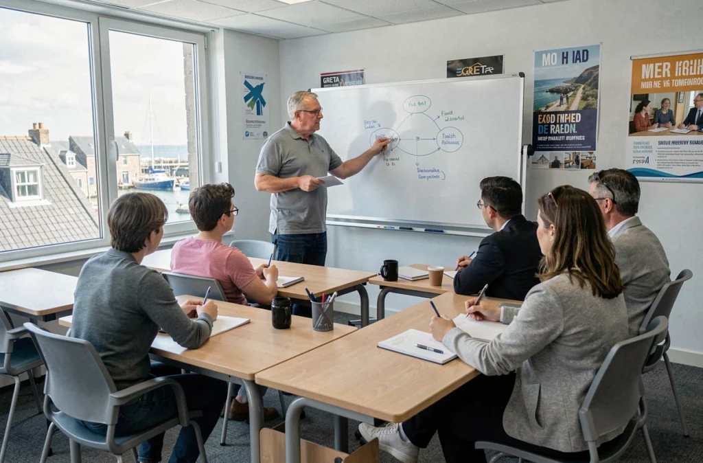 Formateur du GRETA Côtes Normandes animant un cours pour adultes en formation continue